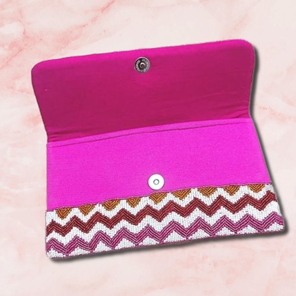 Rainbow Chevron Zig-Zag Beaded Clutch Crossbody Chain Bag Boho Handbag NEW - Picture 6 of 10